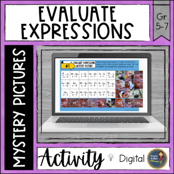 Preview of Evaluate Expressions Math Mystery Picture Digital