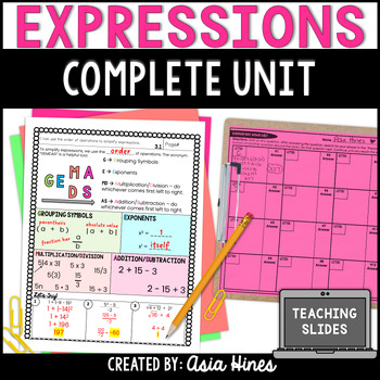 Preview of Order of Operations and Evaluating Expressions Notes and Worksheets 7th Grade