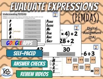 Preview of Evaluate Expressions (PEMDAS)  - Digital Assignment