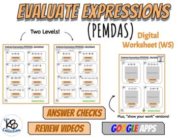 Preview of Evaluate Expressions (PEMDAS) - Digital Worksheet