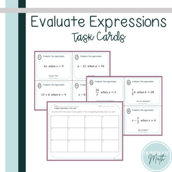 Preview of Evaluate Expressions Task Cards