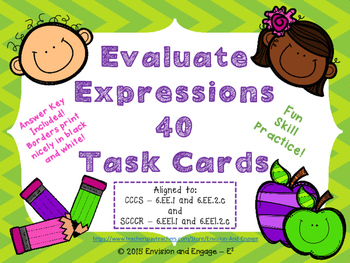 Preview of Evaluate Expressions Task Cards | Middle School Task Cards | Expressions Cards