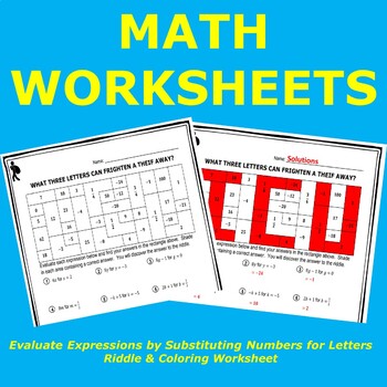 Preview of Evaluate Expressions Riddle & Coloring Worksheet