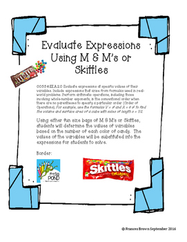 Preview of Evaluate Expressions with M & M's (or Skittles)