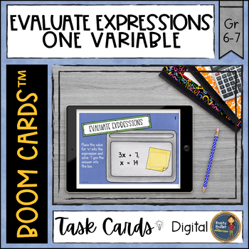 Preview of Evaluate Expressions with One Variable Boom Cards™ Digital Task Cards