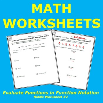 Preview of Evaluate Functions in Function Notation Riddle Worksheet #2