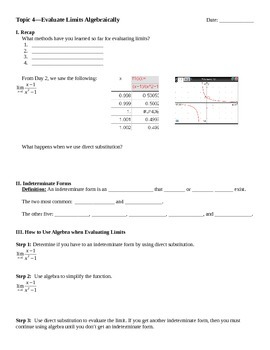 Preview of Evaluate Limits Algebraically Notes
