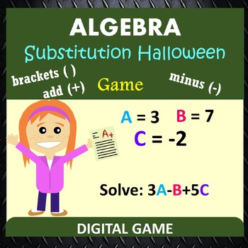 Preview of Evaluating Algebraic Expression 6th Grade Math Halloween Game Substitution