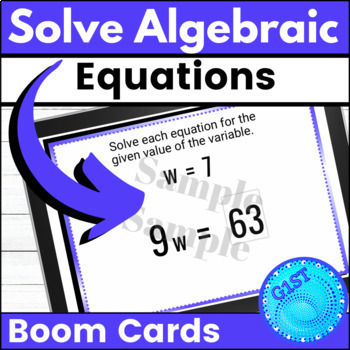 Preview of Evaluating Algebraic Expressions 6.EE.A.2 BOOM CARDS 6th Grade Task Cards