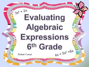 Preview of Evaluating Algebraic Expressions 6th Grade