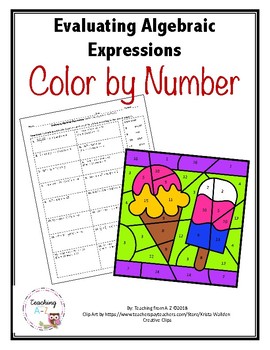 Preview of Evaluating Algebraic Expressions Color by Number Activity