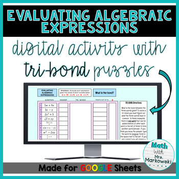 Preview of Evaluating Algebraic Expressions Digital Activity with Tri-Bond Puzzles