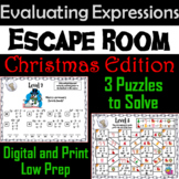 Evaluating Algebraic Expressions Game: Escape Room Christm