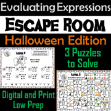 Evaluating Algebraic Expressions Game: Escape Room Hallowe