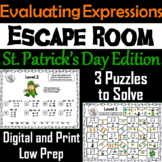 Evaluating Algebraic Expressions Game: Escape Room St Patr