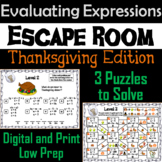 Evaluating Algebraic Expressions Game: Escape Room Thanksg