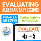 Evaluating Algebraic Expressions Digital Activity for Goog