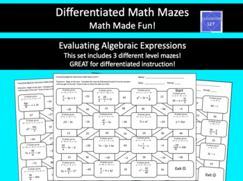 Preview of Evaluating Algebraic Expressions Math Maze