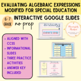 Evaluating Algebraic Expressions - Modified for Special Ed