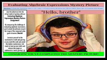 Preview of Evaluating Algebraic Expressions Mystery Picture - SKETCH