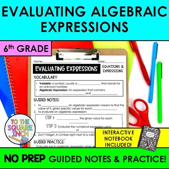 Preview of Evaluating Algebraic Expressions Notes & Practice |+ Interactive Notebook Format