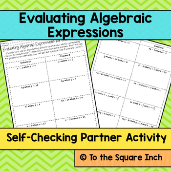 Preview of Evaluating Algebraic Expressions Partner Activity