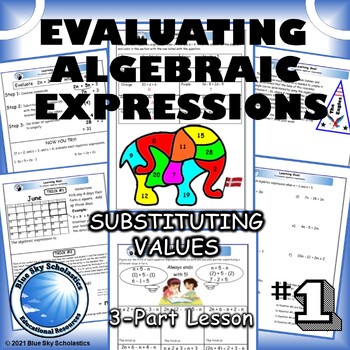 Preview of Evaluating Algebraic Expressions Using Substitution 3-Part Lesson