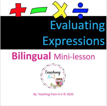 Preview of Evaluating Algebraic Expressions in English and Spanish for ELL students