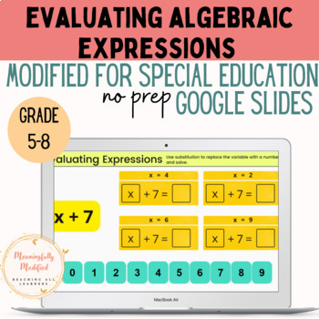 Preview of Evaluating Algebraic Expressions (substitution) - Modified for Special Education