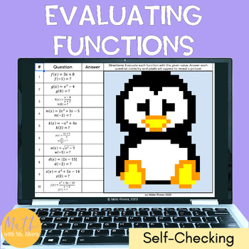 Preview of Evaluating Algebraic Functions Digital Pixel Art Activity for Algebra 1