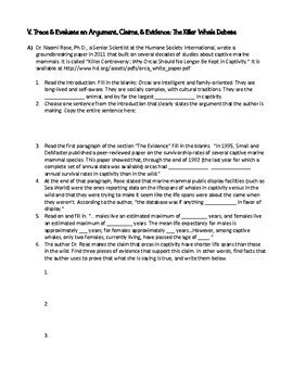 Webquest Evaluating Argument Claims Evidence Reasoning 2 Sides Captive Orcas