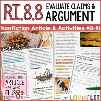 Preview of Evaluate Argument & Irrelevant Claims RI.8.8 | Insects for Dinner? Article #8-14