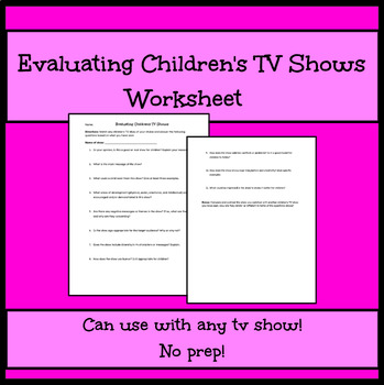 Preview of Evaluating Children's TV Shows Worksheet