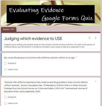 Preview of Evaluating Evidence Lesson & Google Quiz - Distance Learning - SELF GRADING!