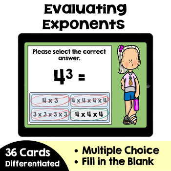 Preview of Evaluating Exponents Boom Cards - Self Correcting and Interactive