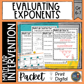 Preview of Evaluating Exponents Math Activities Lab - Math Intervention - Sub Plans
