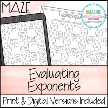Preview of Evaluating Exponents Worksheet - Maze Activity