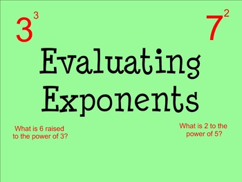 Preview of Evaluating Exponents - Smartboard