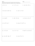 Evaluating Expression Using Order of Operations Warm-Ups o