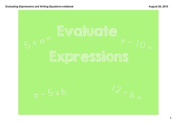 Preview of Evaluating Expression & Writing Equations Smartboard Lesson