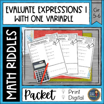 Preview of Evaluating Expressions 1 Math Riddles Worksheets - No Prep - Print and Digital