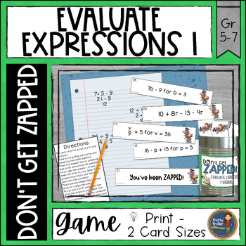 Preview of Evaluating Expressions 1 Variable Don't Get ZAPPED Partner Math Game - Center