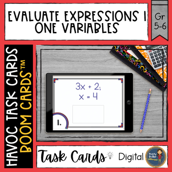 Preview of Evaluating Expressions 1 with Whole Numbers Havoc Boom Cards™ Digital Task Cards