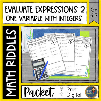 Preview of Evaluating Expressions 2 Math Riddles Worksheets - No Prep - Print & Digital