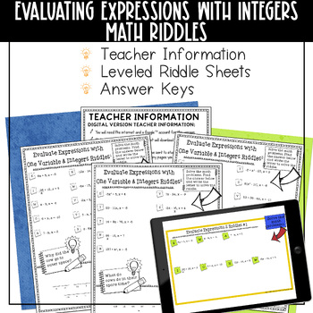 Evaluating Expressions Math Riddles Worksheets No Prep Print Digital