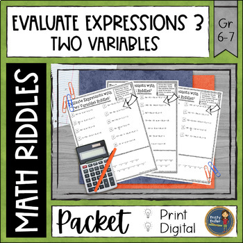 Preview of Evaluating Expressions 3 Math Riddles Worksheets - No Prep - Print and Digital