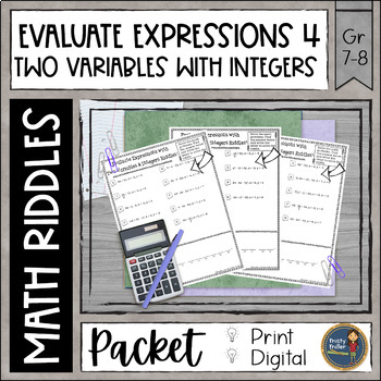 Preview of Evaluating Expressions 4 Math Riddles Worksheets - No Prep - Print & Digital