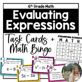 Evaluating Expressions - 6th Grade Math Task Cards and Bingo Game