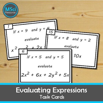 Preview of Evaluating Expressions Algebra Task Cards Math Centers