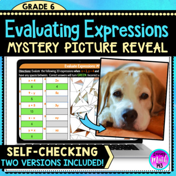Preview of Evaluating Expressions Digital Mystery Picture Art Reveal for Distance Learning